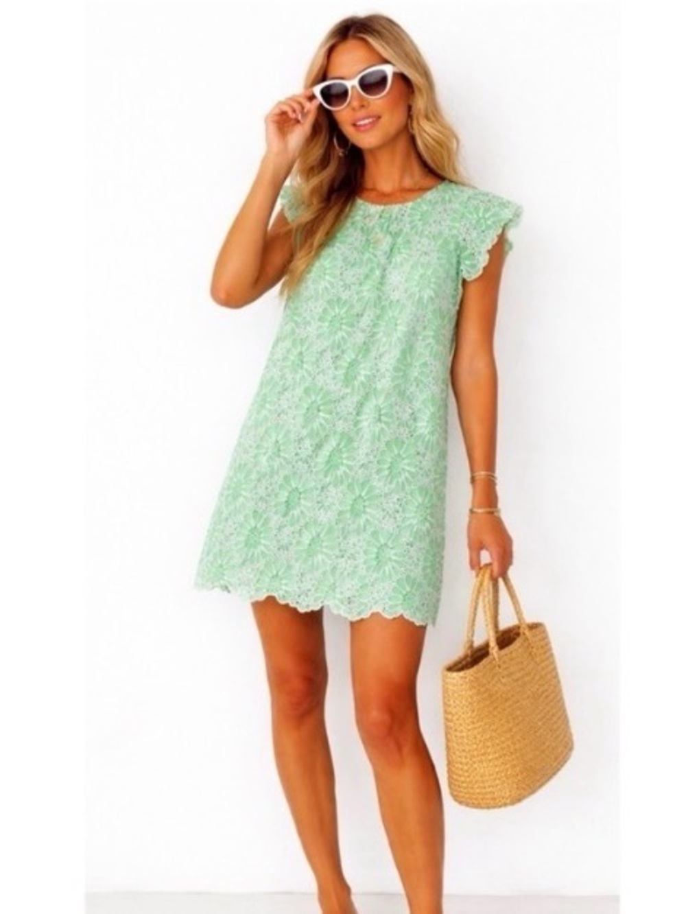 LOFT Green Floral Eyelet Mini Dress Size 4 New! - Picture 2 of 6